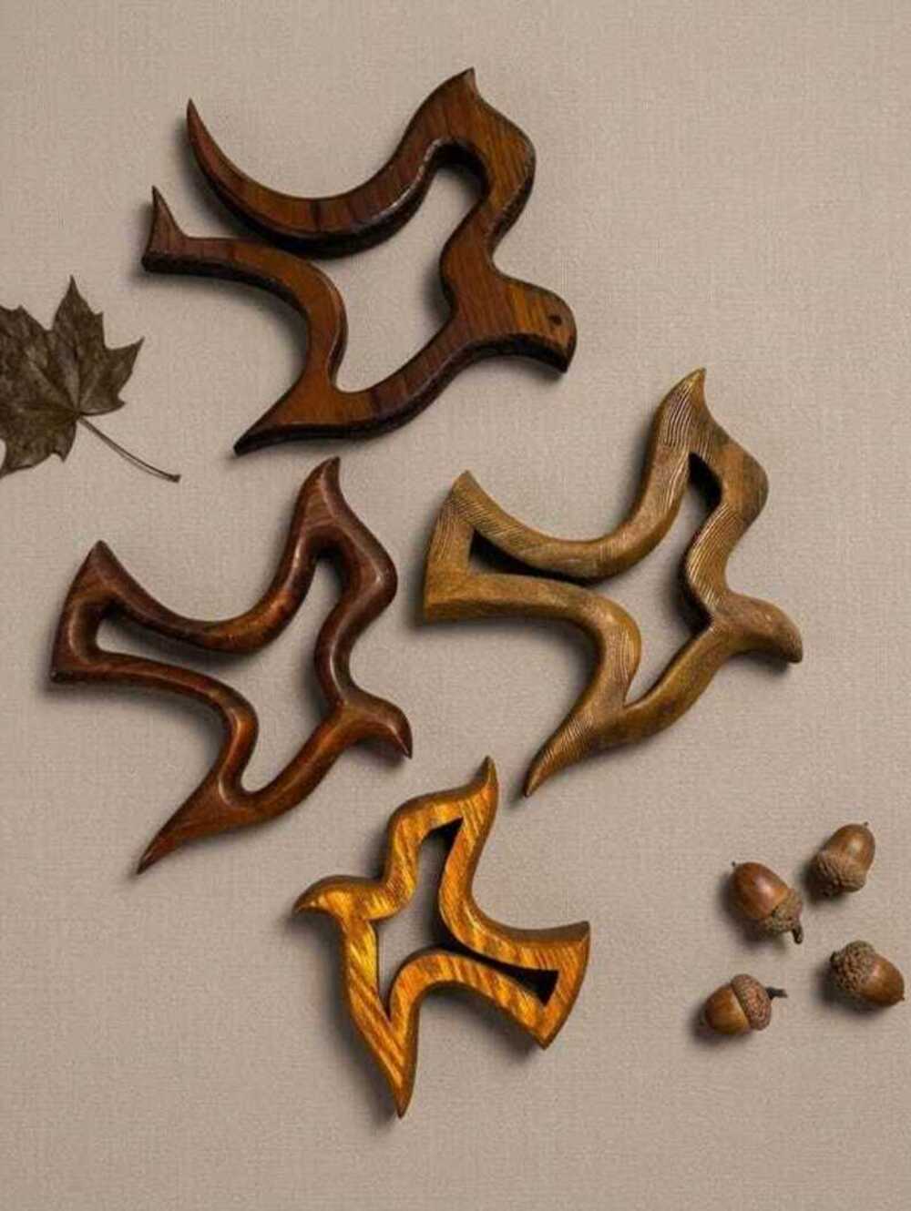 Mid-Century Modern Wooden Bird Wall Art Set